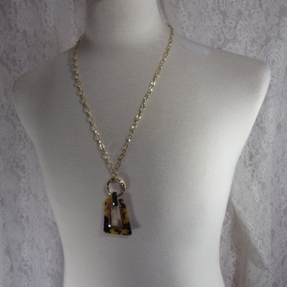Leopard Brown and Gold Pendant Jungle Long Necklace NWOT - Picture 1 of 3